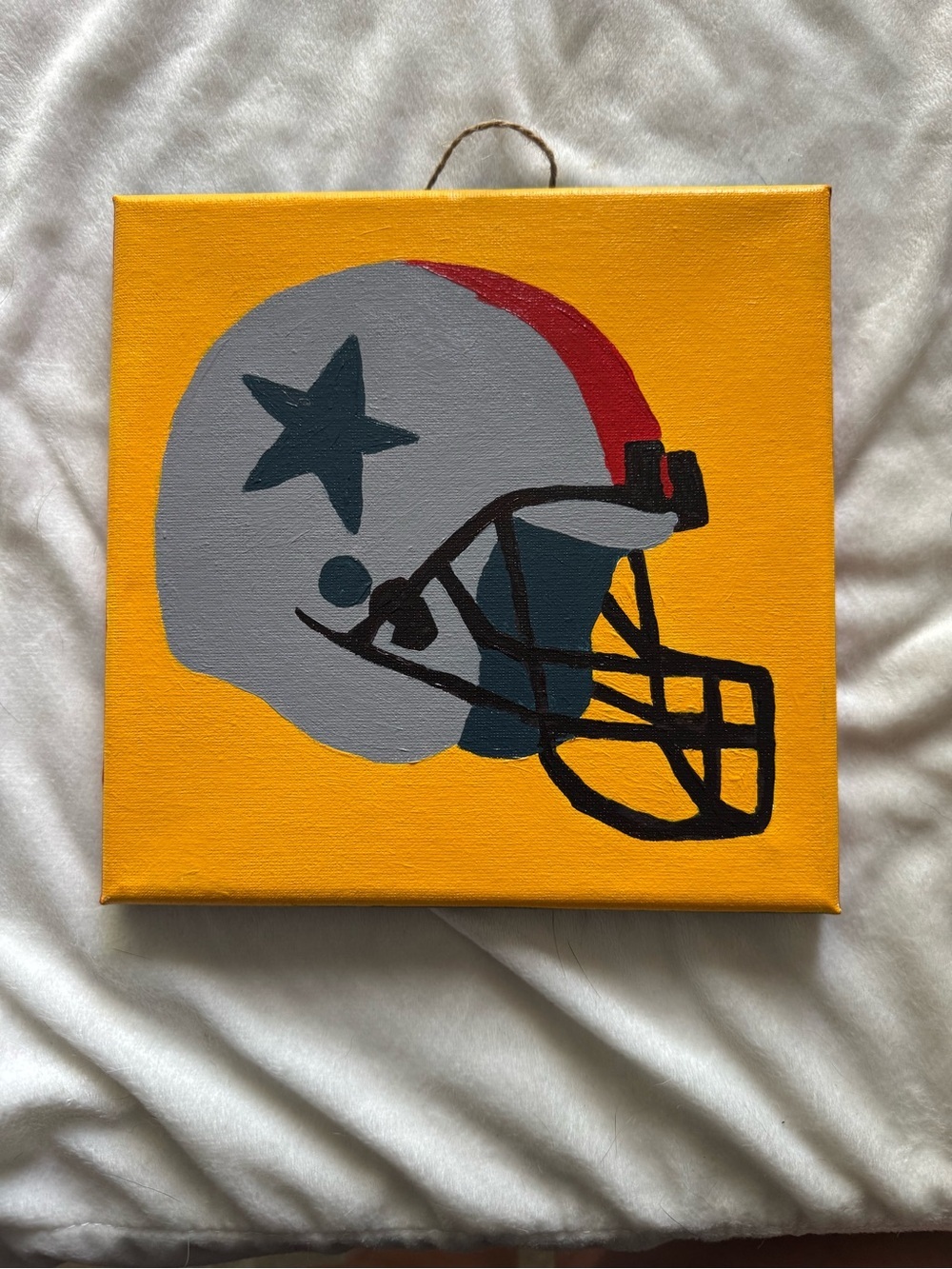 Hand-Painted Football Helmet Canvas - Yellow Background